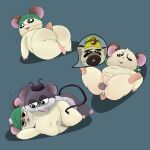 2025 anthro armor balls big_butt boss_(hamtaro) butt cappy_(hamtaro) cricetid duo genitals hamster hamtaro hamtaro_(series) headgear helmet hi_res licking male male/male mammal open_mouth osleif penis pink_nose rodent simple_background slightly_chubby solo solo_focus spat_(hamtaro) tongue tongue_out