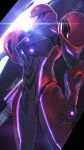  1girl arm_cannon armor assault_visor glowing highres metroid metroid_prime_4:_beyond neon_trim power_suit power_suit_(metroid) purple_visor samus_aran shoulder_armor signature solo solo_focus teke weapon 