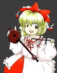  blonde_hair bow bow_(instrument) erhu hair_ribbon instrument lowres oota_jun'ya_(style) parody ribbon sakuragi_rian satsuki_rin short_hair solo style_parody third-party_edit touhou yellow_eyes 