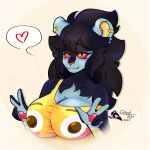 absurd_res anthro big_breasts black_hair breasts emoji_clothing felid female game_freak generation_4_pokemon ghostar656 gold_(metal) hair hi_res interspecies lion luxray mammal nintendo pantherine pokemon pokemon_(species) pokephilia red_eyes solo uwu