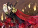  axis_powers_hetalia cape flower fox_mask hazuki_(azana) japan_(hetalia) male_focus mask solo spider_lily sword weapon 