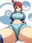  blue_eyes breasts fuuro_(pokemon) gym_leader hair_ornament large_breasts legs midriff navel pokemon pokemon_(game) pokemon_bw red_hair shorts solo thick_thighs thighs torathi 