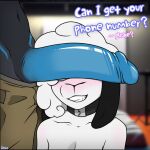 2024 anthro black_body black_ears blue_penis blush bovid can&#039;t_see_the_haters caprine collar collar_only domestic_sheep duo english_description english_text female fur genitals hair hi_res male male/female mammal meme mostly_offscreen_male nude penis penis_on_face recording_studio sheep signature smug smug_face text these_aren&#039;t_my_glasses white_body white_fur white_hair white_wool wool_(fur) zatira