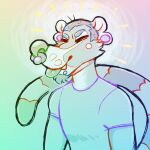 1:1 2016 anthro blue_clothing blue_line_art blue_shirt blue_stripes blue_t-shirt blue_topwear buzz_cut cheek_tuft chot_(chotpot) chotpot closed_smile clothed clothed_anthro clothed_male clothing coati colored colored_line_art digital_drawing_(artwork) digital_media_(artwork) dipstick_tail ear_piercing english_description facial_hair facial_piercing facial_tuft fangs fur goatee green_body green_facial_hair green_fur green_goatee green_nose green_tail_tip green_tongue hair half-closed_eyes light lighting lip_piercing long_tail male male_anthro mammal markings mouth_closed multicolored_tail narrowed_eyes nose_piercing nose_ring piercing procyonid purple_line_art ring_piercing shaded shirt short_hair simple_background simple_shading smile solo striped_markings striped_tail stripes t-shirt tail tail_markings teeth tongue tongue_out topwear trans_(lore) trans_man_(lore) tuft
