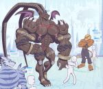 2020 5_fingers abs alternate_version_at_source anthro arm_belt artist_name back_muscles bandai_namco belphemon belt biceps big_biceps big_horn big_muscles big_nipples binary_code biped black_nose black_toe_claws brown_arms brown_body brown_chest brown_face brown_feet brown_fingers brown_hands brown_legs brown_neck brown_pecs brown_toes claws crossed_arms digimon digimon_(species) digital_drawing_(artwork) digital_media_(artwork) ear_piercing english_text exclamation_point extreme_size_difference eye_scar eyes_closed facial_scar feet finger_claws fingers group hand_on_hip horn huge_muscles leg_belt leomon long_horn looking_at_another male mouth_closed muscular muscular_anthro muscular_arms muscular_male muscular_thighs nipple_piercing nipple_ring nipples null patreon patreon_logo patreon_username piercing pink_nipples pronounced_browridge red_eyes ring_piercing scar sharp_teeth signature size_difference small_wings snaggle_teeth speech_bubble spikes spikes_(anatomy) standing teeth text thick_arms thick_thighs username vein veiny_arms veiny_feet watermark weregarurumon white_finger_claws white_toe_claws wings wolfiecanem