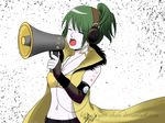  closed_eyes green_hair headphones megaphone open_mouth pony_tail sonika vocaloid yelling 