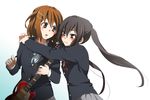  black_hair brown_eyes brown_hair guitar hirasawa_yui hug instrument k-on! long_hair multiple_girls nakano_azusa natsumegu_(ymmgkc) school_uniform short_hair twintails 