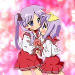  bad_id bad_pixiv_id hiiragi_kagami hiiragi_tsukasa holding_hands interlocked_fingers long_hair lucky_star multiple_girls pink_neckwear purple_eyes purple_hair ryouou_school_uniform school_uniform serafuku short_hair siblings sisters tea_(084630000) twins twintails 