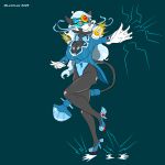 2025 5_fingers anthro black_body black_fur black_tie_(suit) blue_bow_tie blue_clothing blue_coat blue_fin blue_hair blue_panties blue_topwear blue_underwear blue_visor bone bow_tie breasts butt butt_pose capcom cleavage clothed clothing coat cybernetics cyborg dance_shoes dancewear dancing domestic_cat electricity electricity_manipulation elemental_manipulation emanata eyebrows eyelashes felid feline felis female fingers footwear fur glistening glistening_breasts glistening_butt glistening_hair glistening_legs green_background grin hair hi_res lightning_bolt lyonley machine mammal mega_man_(series) mega_man_x_(series) panties pinstripe_suit pinstripe_topwear pose shoes simple_background skull skull_head smile solo suit tailcoat tap_dancing tap_shoes tesla_coil topwear underwear whiskers yellow_eyes