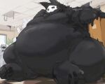 ambiguous_gender anthro belly big_belly black_body blush changed_(video_game) dr._k_(changed) group hi_res immobile latex obese overweight puro_(changed) room_filling size_difference taka_fin9623 trio