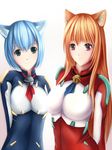  animal_ears asobi_ni_iku_yo! bad_id bad_pixiv_id bell blue_hair bodysuit cat_ears eris_(asobi_ni_iku_yo!) green_eyes jingle_bell long_hair melwin multiple_girls nannacy7 orange_hair red_eyes short_hair 