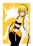  blonde_hair blue_eyes breasts choker cleavage daive gen_5_pokemon gym_leader halterneck headphones highres kamitsure_(pokemon) medium_breasts midriff navel pantyhose poke_ball pokemon pokemon_(creature) pokemon_(game) pokemon_bw short_hair strapless tubetop zebstrika 