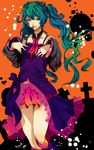  absurdres aqua_eyes aqua_hair bad_id bad_pixiv_id boots chicken_(frostycolors) halloween hatsune_miku headset highres legs long_hair skirt smile solo thighs twintails vocaloid 