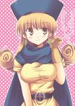  akane_souichi alena_(dq4) belt blush breasts brown_eyes cape dragon_quest dragon_quest_iv earrings hat jewelry large_breasts orange_hair smile solo 