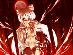  bamboo bow fujiwara_no_mokou groin hair_bow hair_ribbon hands_in_pockets kuromiya long_hair moon no_bra no_panties open_clothes open_shirt pants red_eyes ribbon severed_arm severed_limb shirt solo suspenders torn_clothes touhou very_long_hair white_hair 