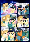 absurd_res alice_goldenfeather_(estories) badge closed_door clothing cutie_mark dialogue door ears_down ears_up earth_pony equid equine estories eyes_closed eyewear female feral fluttershy_(mlp) folded_wings friendship_is_magic frown green_eyes group hair hair_bun hasbro hat headgear headwear hi_res hooves horse inside looking_at_viewer male mammal museum my_little_pony mythological_creature mythological_equine mythology narrowed_eyes necktie pegasus pivoted_ears pony raised_hoof red_eyes security security_guard security_uniform shirt smile standing sunglasses topwear whispering whispering_in_ear white_clothing white_shirt white_topwear wide_eyed wings