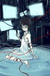  arm_support barefoot blue_eyes brown_hair cable chemise colored_eyelashes dress hair_ornament iwakura_lain monitor partially_submerged ripples satori_(transient_wind) serial_experiments_lain short_hair sitting solo wariza water 
