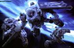  absurdres army cable earth_(planet) fleet gun gundam gundam_msv gundam_perfect_file highres in_orbit kinoshita_tomotake machine_gun machinery mecha mecha_focus mobile_suit no_humans official_art one-eyed painting_(medium) panzerfaust planet realistic robot roundel scan science_fiction shield space traditional_media translation_request weapon zeon zudah 