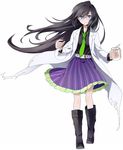  black_hair boots glasses labcoat light_smile long_hair necktie original purple_eyes smile solo waxwa 