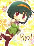  chibi green_hair hairband headset idolmaster idolmaster_(classic) kabuyou microphone mole mole_under_mouth otonashi_kotori red_eyes short_hair smile solo thighhighs 