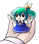  chibi daiyousei fang green_hair hair_ribbon hands minigirl ponytail ribbon side_ponytail solo_focus touhou wings yume_shokunin 