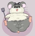 2023 anthro belly bodily_fluids butt cricetid genitals grey_body hamster hamtaro_(series) male mammal musk navel open_mouth osleif overweight overweight_male penis rodent small_penis solo spat_(hamtaro) sweat white_body