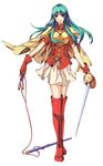  aqua_eyes aqua_hair armor cape eirika fire_emblem fire_emblem:_seima_no_kouseki gloves long_hair machi_wt skirt smile solo sword thighhighs weapon zettai_ryouiki 