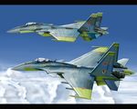  ace_combat_04 aircraft airplane cloud day emblem error fighter_jet flying jet kcme letterboxed military military_vehicle missile no_humans sky su-37 weapon yellow_13 yellow_4 