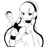  artist_request breasts choker greyscale gym_leader halterneck headphones holding holding_poke_ball kamitsure_(pokemon) monochrome navel poke_ball poke_ball_(generic) pokemon pokemon_(game) pokemon_bw short_hair solo strapless tubetop 