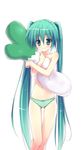  aqua_eyes aqua_hair bad_id bad_pixiv_id hatsune_miku ite_fuji long_hair navel panties pillow pillow_hug simple_background solo spring_onion striped striped_panties themed_object topless twintails underwear underwear_only very_long_hair vocaloid 