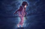  1girl barefoot goto_p hair_ribbon highres himeko long_hair narcissu night pajamas ribbon shinohara_himeko solo very_long_hair wading water 