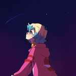  hood hoodie linaria_(ookinahitomi) looking_up multicolored_hair nia_teppelin night shooting_star short_hair sky solo symbol-shaped_pupils tengen_toppa_gurren_lagann two-tone_hair younger 