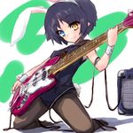  amplifier animal_ears black_hair bunny_ears bunnysuit guitar heterochromia instrument namo_(aqu_on) original pantyhose short_hair solo 