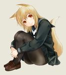  animal_ears bad_id bad_pixiv_id fox_ears original pantyhose school_uniform sitting solo tail takagi_hideaki 