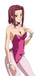  between_breasts bow bowtie breasts bunny_girl bunny_tail bunnysuit code_geass kallen_stadtfeld leotard pantyhose pink_leotard prime red_hair short_hair solo tail wrist_cuffs 