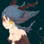  bad_id bad_pixiv_id blue_hair breasts copyright_request fur hair_wings head_wings heterochromia kujira monster_girl scales small_breasts solo tail 
