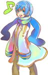  bad_id bad_pixiv_id blue_eyes blue_hair blue_scarf eighth_note kaito male_focus music musical_note scarf simple_background singing solo tomoya_(artist) vocaloid white_background 
