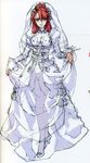  absurdres bride dress elf highres ignis jingai_makyou nishii_(nitroplus) non-web_source pointy_ears red_hair solo wedding_dress 