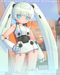  aqua_hair bare_shoulders blue_eyes buttons contrapposto drossel_von_flugel fireball_(series) gedachtnis hand_on_hip leotard long_hair looking_at_viewer lowres mechanical_arm shigatake solo standing twintails very_long_hair 