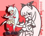  albino bangs chibi foreshortening fujiwara_no_mokou ikasui_(okakenn1224) looking_at_viewer parody puyopuyo puyopuyo_fever red_eyes solo style_parody touhou white_hair zoom_layer 