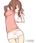  adjusting_hair back back-print_panties brown_hair copyright_request eighth_note hair_tousle looking_back musical_note panties print_panties shimura_nobuo solo underwear 