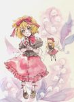  blonde_hair blush bow bowtie doll fair flying full_body hair_bow kuma_(crimsonvanilla) looking_at_viewer medicine_melancholy puffy_short_sleeves puffy_sleeves red_bow red_eyes red_neckwear short_hair short_sleeves size_difference solo standing su-san touhou 
