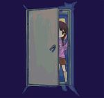  braid door doorway madotsuki nyanpoko_(nyanpoko) pink_shirt shirt skirt solo yume_nikki 