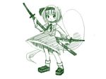  green hitodama konpaku_youmu konpaku_youmu_(ghost) monochrome same_no_hito sketch solo touhou 