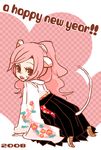  2008 animal_ears chinese_zodiac japanese_clothes kaprice kimono long_hair mouse_ears mouse_tail new_year original pink_hair ponytail solo tail year_of_the_rat 