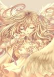  angel_wings blonde_hair closed_eyes hair_ribbon long_hair mizunomoto original ribbon solo wings 