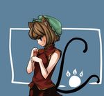  animal_ears brown_hair cat_ears cat_tail chen earrings hat jewelry mugishima_orie multiple_tails paw_print short_hair solo tail touhou 