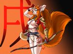 armor bow bow_(weapon) bracelet breasts canine clothed clothing dr_comet female fox fundoshi hair half-dressed headband jewelry knife looking_at_viewer mammal nipples one_eye_closed ranged_weapon red_hair sash smile solo topless unconvincing_armor underwear weapon wink yellow_eyes 