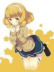  bad_id bad_pixiv_id blonde_hair cardigan hairband kise_yayoi kneehighs maki_(natoriumu) nanairogaoka_middle_school_uniform precure school_uniform short_hair skirt smile_precure! solo tears white_hairband yellow_eyes 