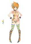  1girl capcom green_eyes monster_hunter navel necktie oota_yuuichi orange_hair panties personification solo striped striped_panties tigrex underwear 